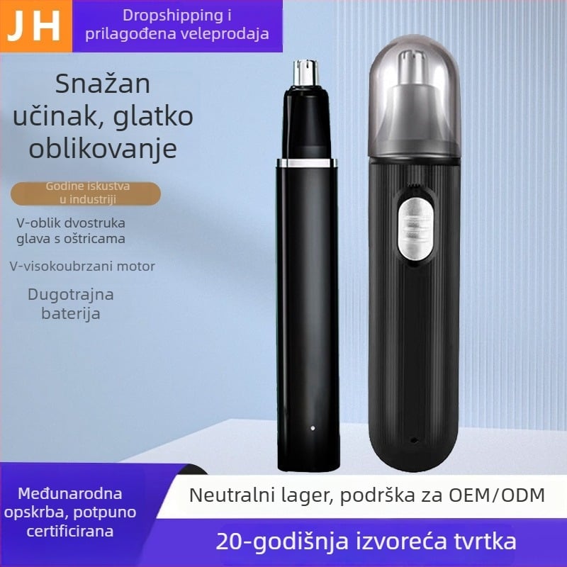 Prijenosni električni trimer za nosne dlačice, s ugrađenom baterijom, odvojiva i periva glava oštrice, vodootporan, trajanje baterije više od 7 dana, kapacitet ugrađene baterije 100–300 mAh