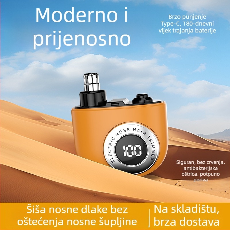Električni trimer za nos s uklonjivom i perivom glavom, ugrađena baterija, punjivo, ABS kućište, trajanje baterije više od 15 dana