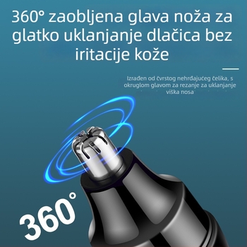 Električni trimer za nosne dlačice, punjivi, ugrađena baterija 300–500 mAh, trajanje baterije 30 dana ili više, odvojiva periva oštrica, vodootporan za pranje