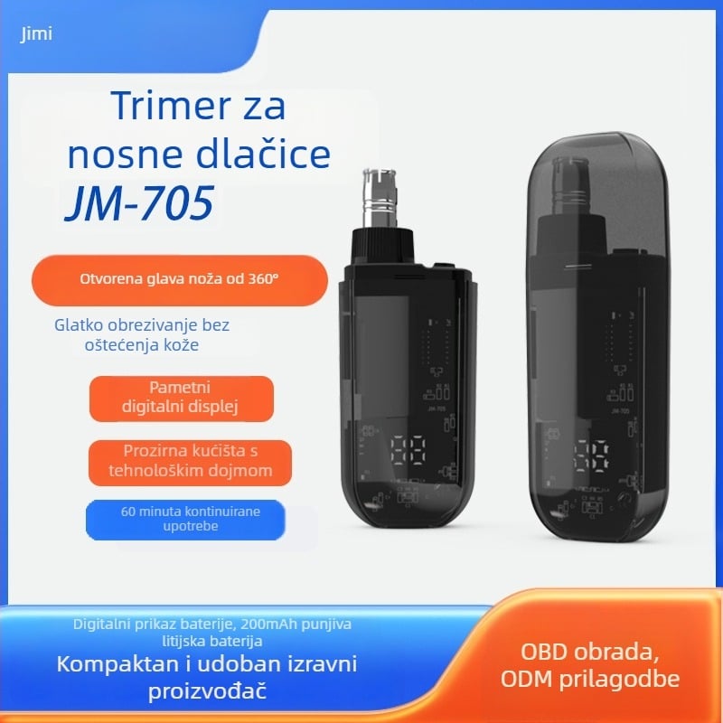 Električni trimer za nosne dlačice za muškarce i žene s digitalnim zaslonom, punjiv, vodootporan, ugrađena baterija, odvojiva periva glava