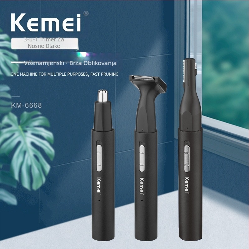 KM-6668 Kemei USB troj-in-1 kompaktni trimer za nosne dlake, bočne linije i obrve