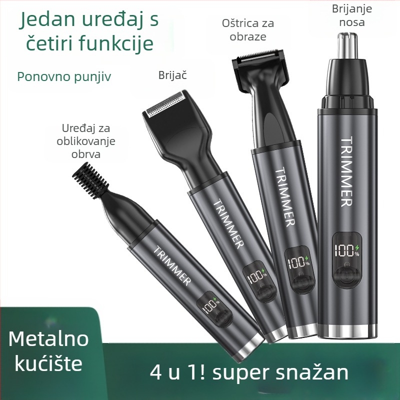 Nothing 4-u-1 električni grooming trimer za nos i lice: trimer za obrve, mini brijač, trimer za bočne brkove; punjivi, odvojiva periva glava, ugrađena baterija 100–300 mAh