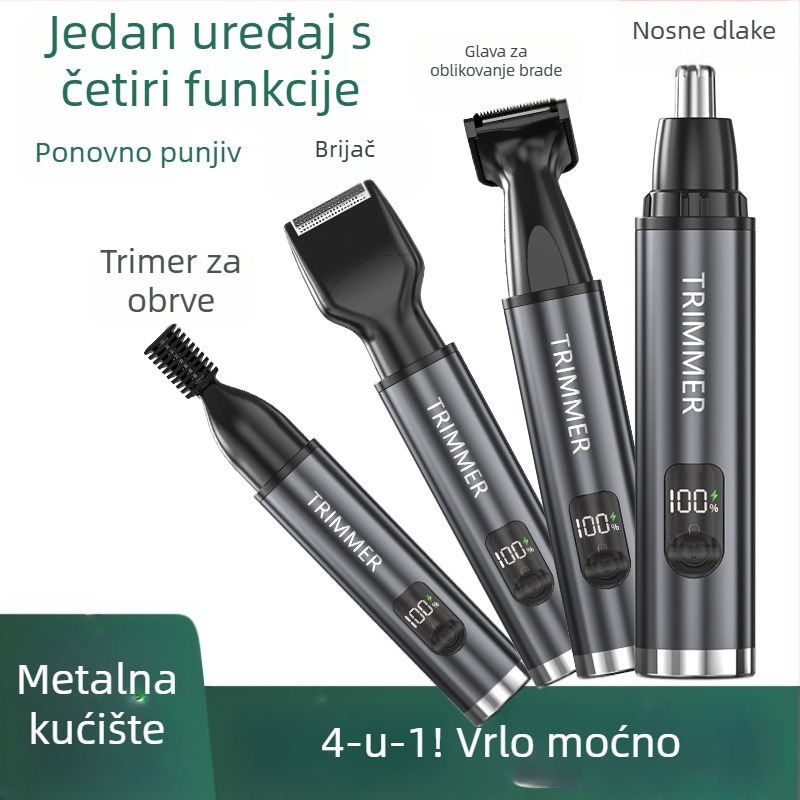 Nothing 4-u-1 električni grooming trimer za nos i lice: trimer za obrve, mini brijač, trimer za bočne brkove; punjivi, odvojiva periva glava, ugrađena baterija 100–300 mAh