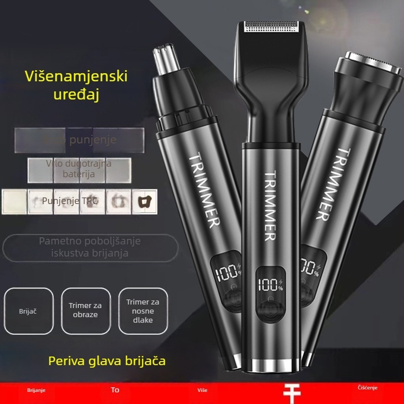 Nothing 4-u-1 električni grooming trimer za nos i lice: trimer za obrve, mini brijač, trimer za bočne brkove; punjivi, odvojiva periva glava, ugrađena baterija 100–300 mAh
