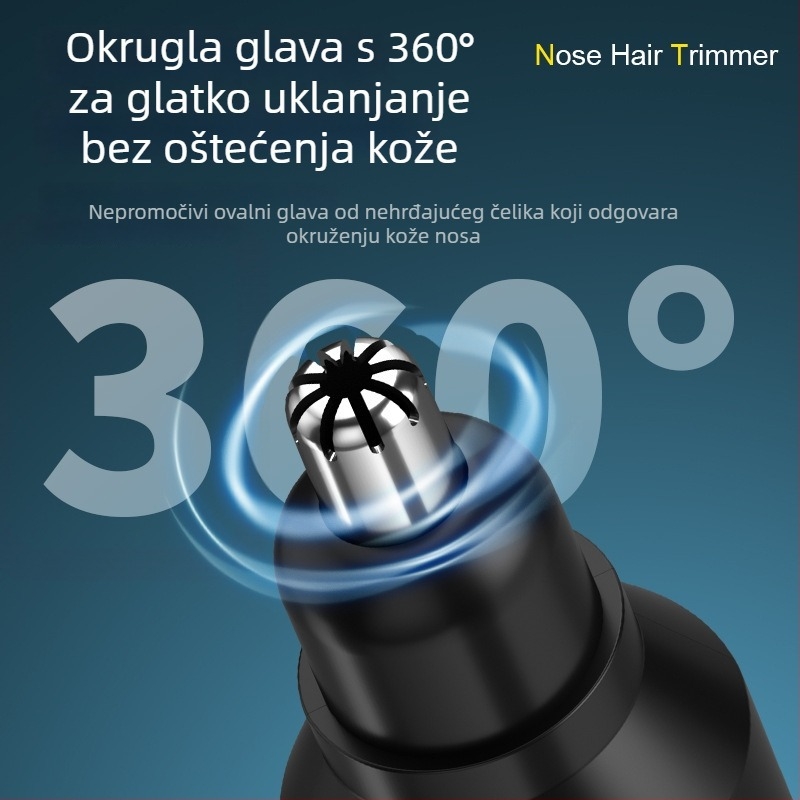 Električni trimer za nosne dlake – za žene i muškarce, s odvojivom i perivom glavom oštrice, ugrađena baterija 100–300 mAh, bežično punjenje, trajanje baterije više od 7 dana