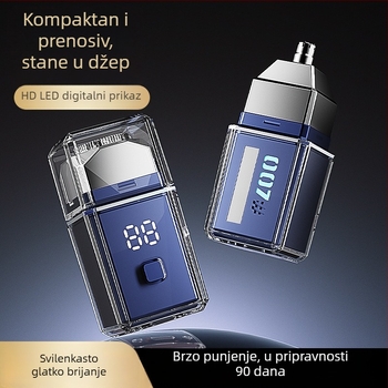 Električni brijač s rotirajućom glavom od 4 oštrice, vodootporan za cijelo tijelo i LED zaslonom, punjiva ugrađena baterija 300–500 mAh; do 60 dana trajanja baterije i 60+ minuta rada