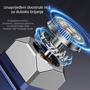 Električni brijač s rotirajućom glavom od 4 oštrice, vodootporan za cijelo tijelo i LED zaslonom, punjiva ugrađena baterija 300–500 mAh; do 60 dana trajanja baterije i 60+ minuta rada