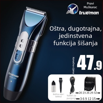 Real Man 959 električni kliper s dvostrukim napajanjem: punjenje i priključak na mrežu, brushless motor, oštrice od nehrđajućeg čelika, ugrađena baterija, niski nivo buke