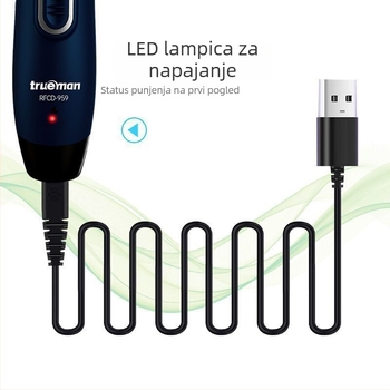 Real Man 959 električni kliper s dvostrukim napajanjem: punjenje i priključak na mrežu, brushless motor, oštrice od nehrđajućeg čelika, ugrađena baterija, niski nivo buke