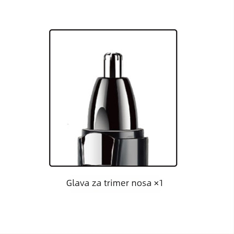 Trimer za nos s dvije glave – 3 u 1: za nos, obrvu i brijanje; punjivi model; zamjenjiva i periva glava; težina 61 g; trajanje baterije više od 7 dana