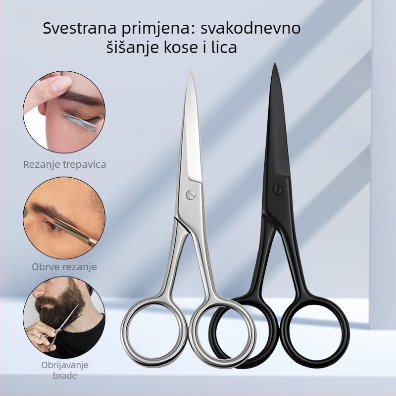 Set škare za njegu s nehrđajućim čelikom za obrve, trepavice, lice, bradu i nosnu kosu – Record Work