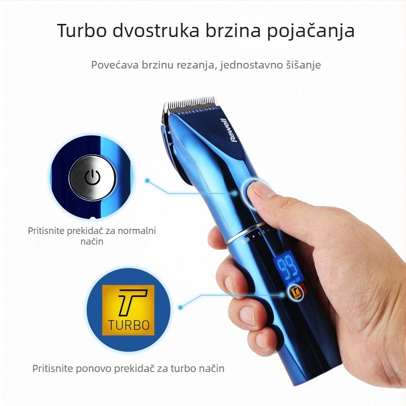 Riwei RFCD-F17 profesionalni aparat za šišanje kose s digitalnim zaslonom, keramička oštrica, odvojiva i periva glava, vodootporan, dvostruki način napajanja (punjenje ili kabel), 12W
