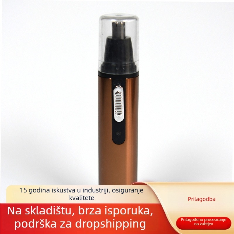 Električni trimer za nosnu kosu s funkcijom brijanja obrva i brade, punjivi, kućište od nehrđajućeg čelika, ugrađena baterija 300–500 mAh
