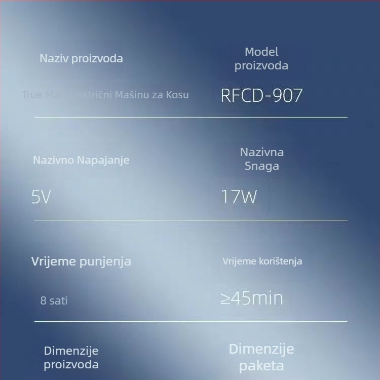 Real Man 907 Električni šišač za kosu za kućnu upotrebu, punjiva baterija, vodootporan, oštrica od nehrđajućeg čelika, odvojiva i periva