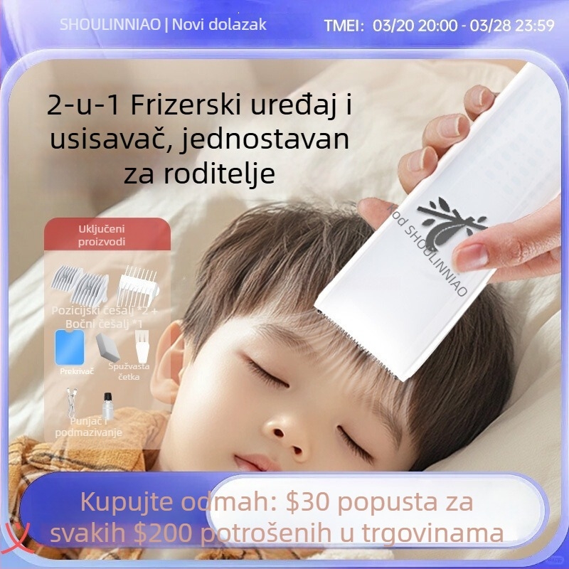Dječji šišač za kosu s automatskim usisavanjem dlačica, tih električni, keramička oštrica