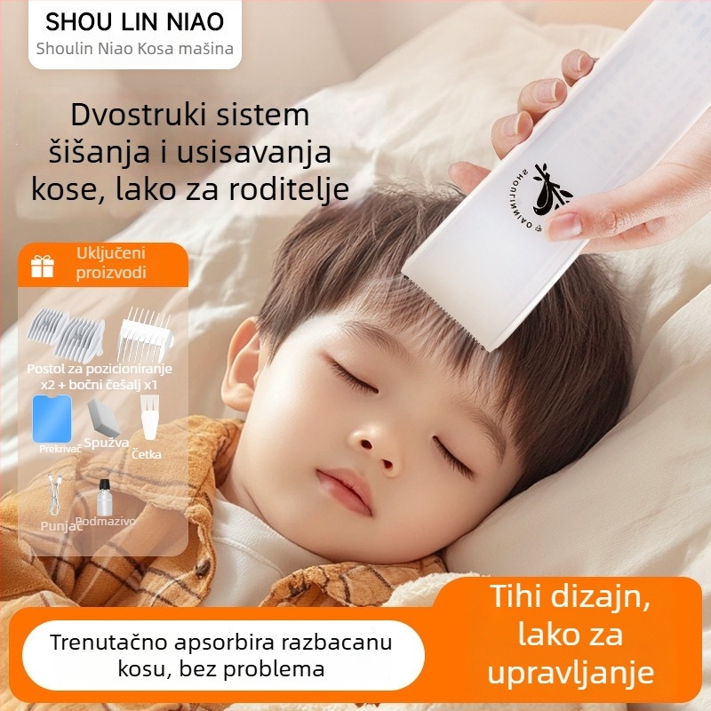 Dječji šišač za kosu s automatskim usisavanjem dlačica, tih električni, keramička oštrica