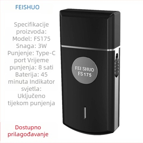 Feishuo FS175 607 Električni brijač, punjivi, s jednom pomičnom glavom, plutajuća glava za rez, bez četkasti motor, uklonjiva i periva glava, 45 minuta rada
