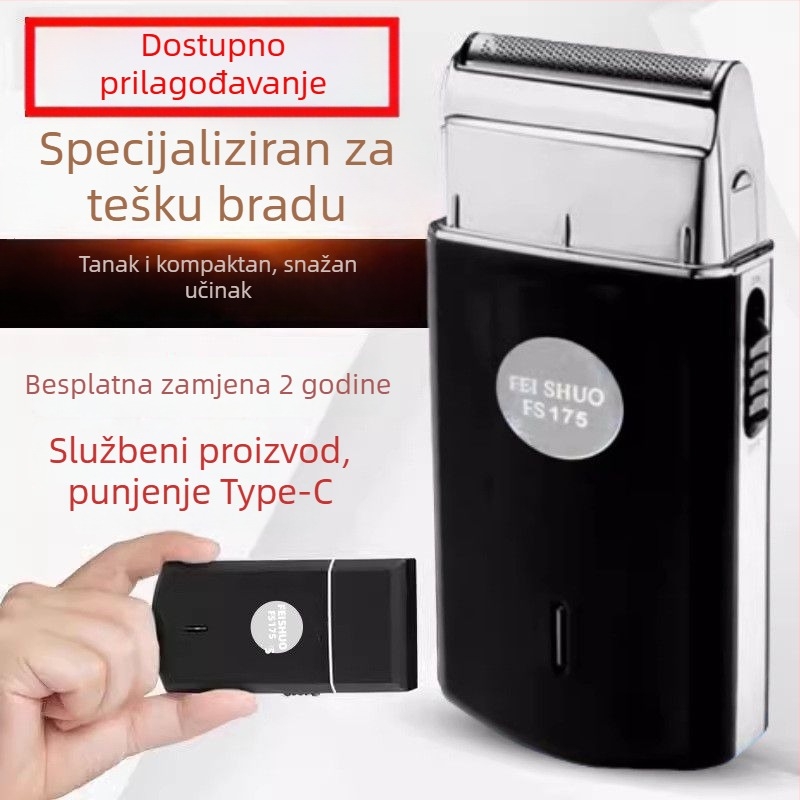 Feishuo FS175 607 Električni brijač, punjivi, s jednom pomičnom glavom, plutajuća glava za rez, bez četkasti motor, uklonjiva i periva glava, 45 minuta rada