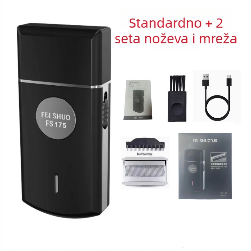 Feishuo FS175 607 Električni brijač, punjivi, s jednom pomičnom glavom, plutajuća glava za rez, bez četkasti motor, uklonjiva i periva glava, 45 minuta rada