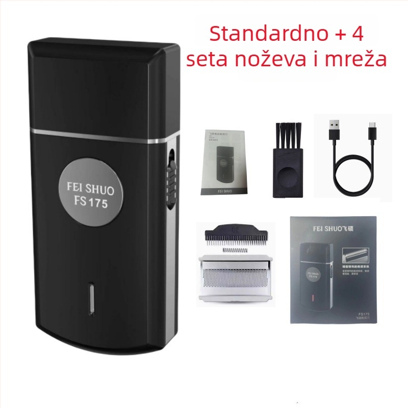Feishuo FS175 607 Električni brijač, punjivi, s jednom pomičnom glavom, plutajuća glava za rez, bez četkasti motor, uklonjiva i periva glava, 45 minuta rada