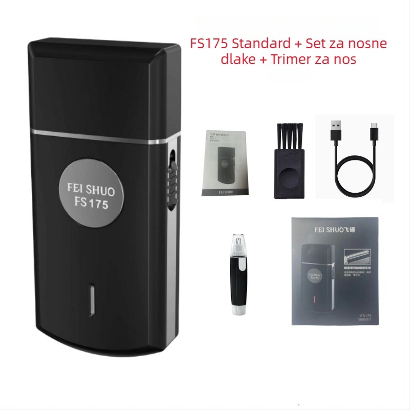 Feishuo FS175 607 Električni brijač, punjivi, s jednom pomičnom glavom, plutajuća glava za rez, bez četkasti motor, uklonjiva i periva glava, 45 minuta rada