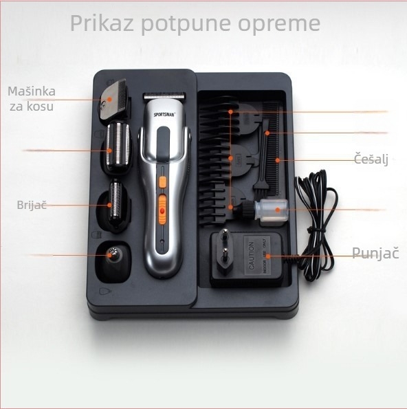 Električni uređaj za kosu i trimer s titanijskim legurama oštrica, 4W motor, ugrađena baterija 500–800 mAh, trajanje rada 1–3 h, nivo buke ispod 36 dB