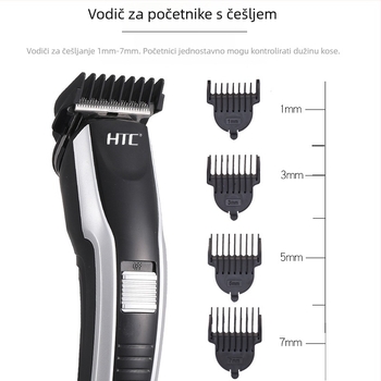 HTC električna mašinica za šišanje kose za kućnu upotrebu, pogodna za odrasle i djecu, s integriranom baterijom (500–800 mAh), motor s četkicama, vodootporna, model AT-538