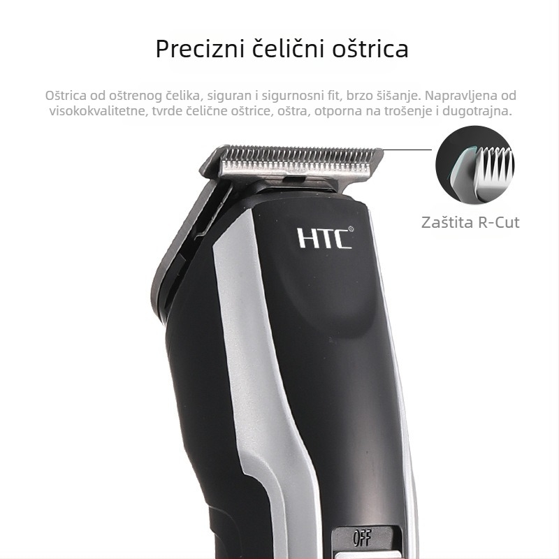 HTC električna mašinica za šišanje kose za kućnu upotrebu, pogodna za odrasle i djecu, s integriranom baterijom (500–800 mAh), motor s četkicama, vodootporna, model AT-538