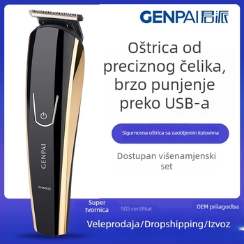 GENPAI profesionalni električni aparat za kosu set s trimerom za nos, nehrđajući čelik oštrice, ugrađena baterija, četkasti motor