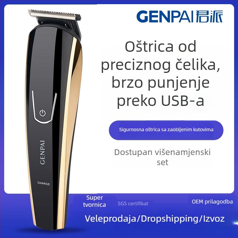 GENPAI profesionalni električni aparat za kosu set s trimerom za nos, nehrđajući čelik oštrice, ugrađena baterija, četkasti motor