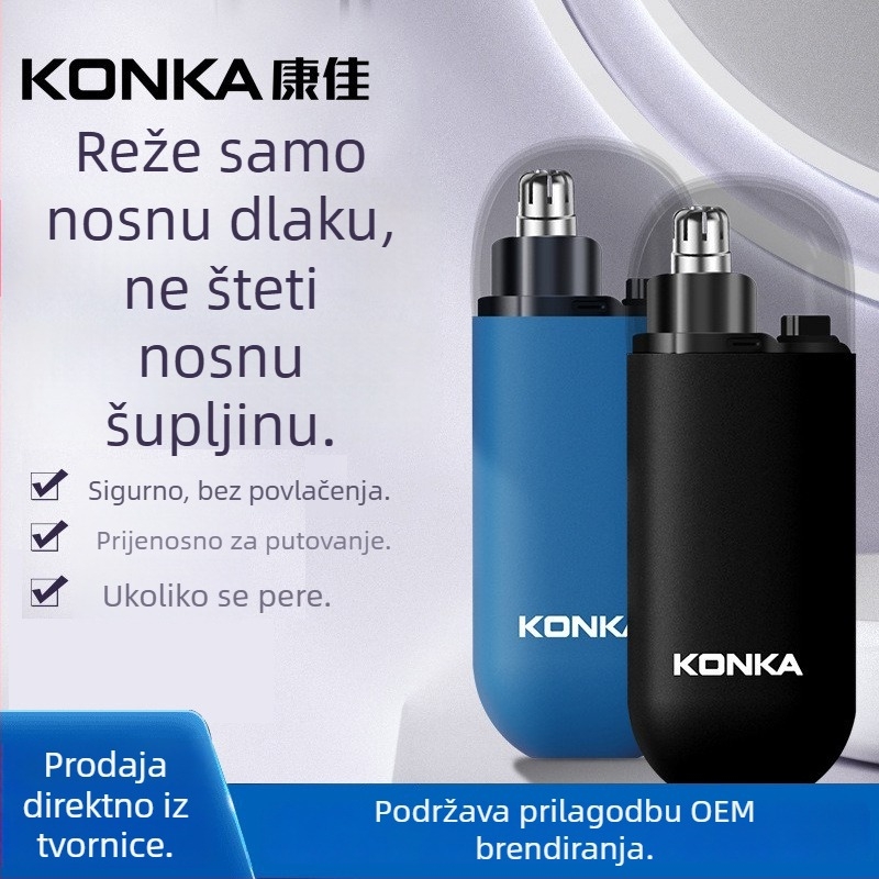 Muški električni trimer za nos, punjiv, periva glava za rezanje, ABS kućište, ugrađena baterija 300–500 mAh, trajanje baterije preko 15 dana