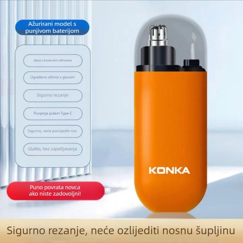 Muški električni trimer za nos, punjiv, periva glava za rezanje, ABS kućište, ugrađena baterija 300–500 mAh, trajanje baterije preko 15 dana