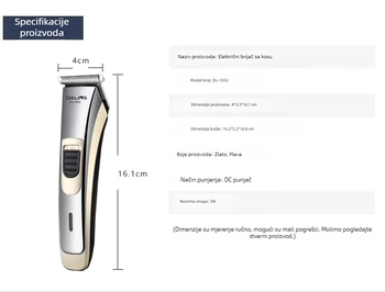 Daling DL-1053 električni šišač za kosu, punjivi, univerzalna upotreba, 220V