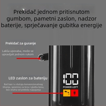 Električna podšišavajuća mašinka JW-K3 za salone i kućnu upotrebu, oštrica od titanijeve legure, izmjenjiva i periva glavica, ugrađena punjiva baterija, radno vrijeme 3–6 h, buka 46–70 dB