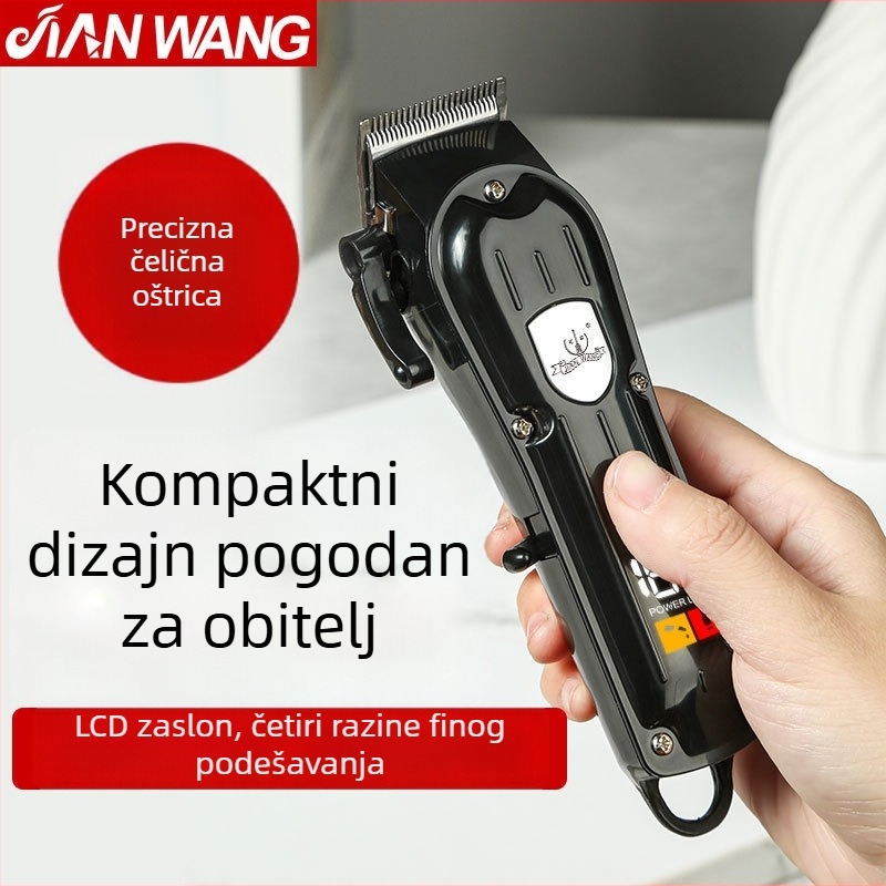 Električna podšišavajuća mašinka JW-K3 za salone i kućnu upotrebu, oštrica od titanijeve legure, izmjenjiva i periva glavica, ugrađena punjiva baterija, radno vrijeme 3–6 h, buka 46–70 dB