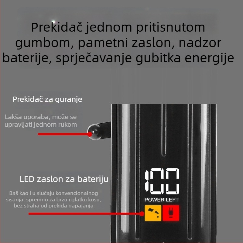 Električna podšišavajuća mašinka JW-K3 za salone i kućnu upotrebu, oštrica od titanijeve legure, izmjenjiva i periva glavica, ugrađena punjiva baterija, radno vrijeme 3–6 h, buka 46–70 dB