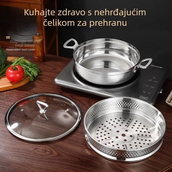 Četveroslojna posuda za kuhanje na paru, od kompozitnog čelika, stakleni poklopac, kompatibilna sa svim pločama, kutija za poklon