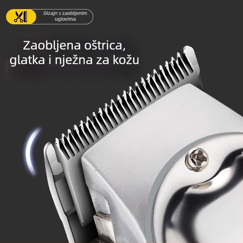 Električni kliper za kosu s ugrađenom baterijom, napajanje iz mreže (plug-in), bezkartični motor, oštrice od nehrđajućeg čelika, buka ispod 36 dB