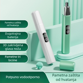 Električni trimer za nosne dlačice, ABS kućište, ugrađena punjiva baterija, kapacitet baterije 100–300 mAh, autonomija više od 7 dana