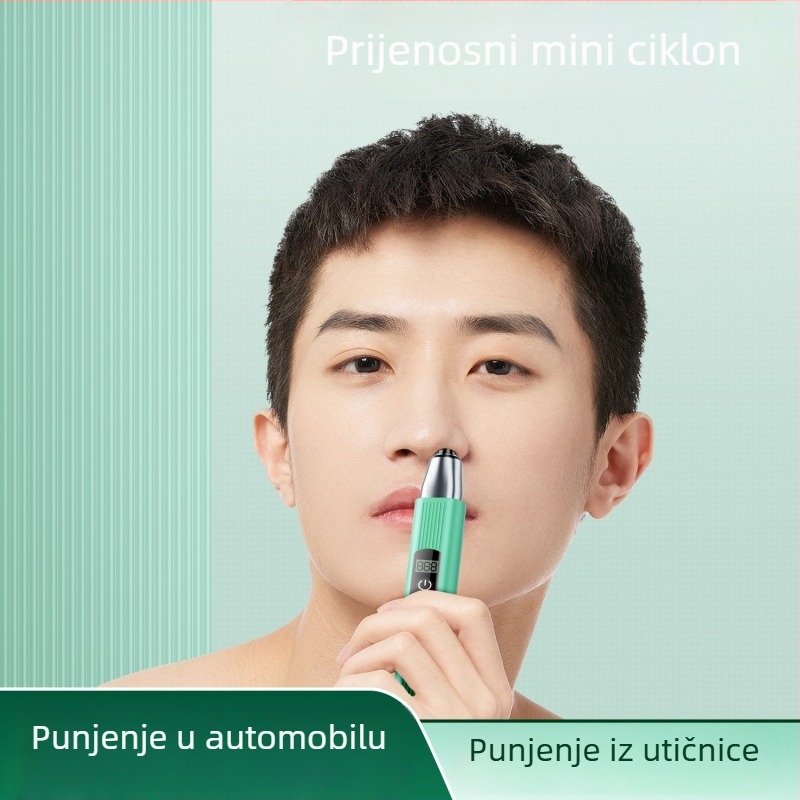 Električni trimer za nosne dlačice, ABS kućište, ugrađena punjiva baterija, kapacitet baterije 100–300 mAh, autonomija više od 7 dana