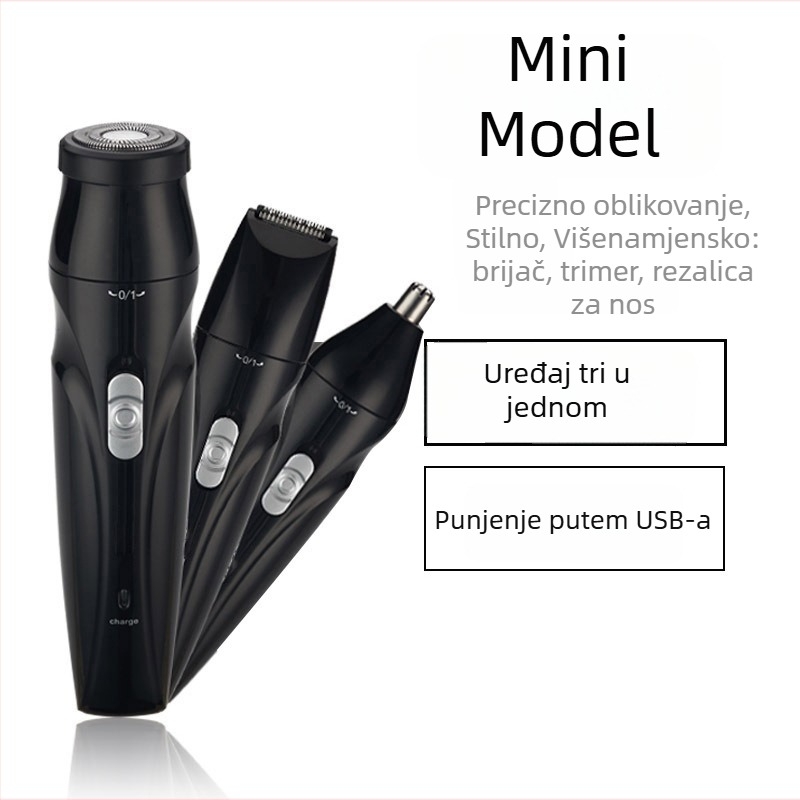 Tri u jednom električni trimer za nosne dlačice, ABS kućište, punjivi, 125 g, nije za pranje