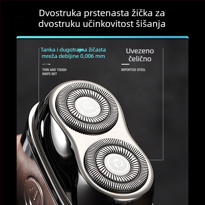 Električni brijač X1, rotirajuća glava s dvije oštrice, ugrađena baterija 500-800 mAh, punjiva, četkasti motor, plutajuća glava, radno vrijeme do 90 minuta