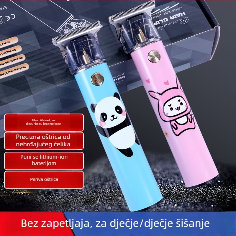 Dječji električni šišač za kosu za kućnu upotrebu, motor bez četkica, odvojiva i periva glava za šišanje, oštrice od nehrđajućeg čelika, dizajn sa zekom