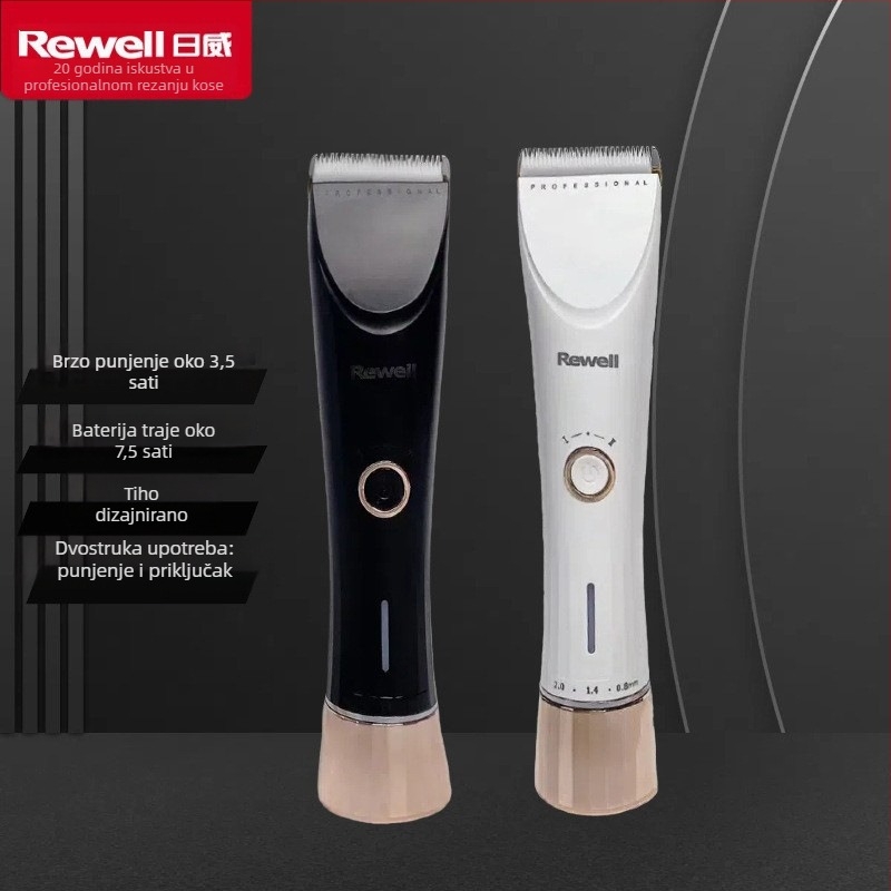 Rewell aparat za šišanje kose – bezčetkasti motor, nož titanijskog legura, izmjenjiva i periva glava za rezanje, ugrađena baterija 2000–4000 mAh, 6–8 sati rada