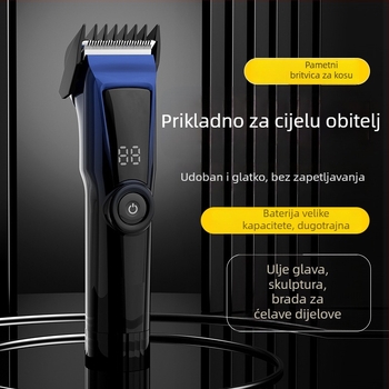Električni šišač kose s brushless motorom, ugrađena punjiva baterija 2000–4000 mAh, autonomía 1–3 sata, nehrđajući čelik oštrice, perive oštrice