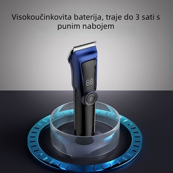 Električni šišač kose s brushless motorom, ugrađena punjiva baterija 2000–4000 mAh, autonomía 1–3 sata, nehrđajući čelik oštrice, perive oštrice
