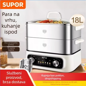 Trostruki električni parni lonac, 10L+ kapaciteta, dodirno upravljanje, 220V, 1500W, unutarnji lonac od 304 nehrđajućeg čelika, pogodan za 4–5 osoba