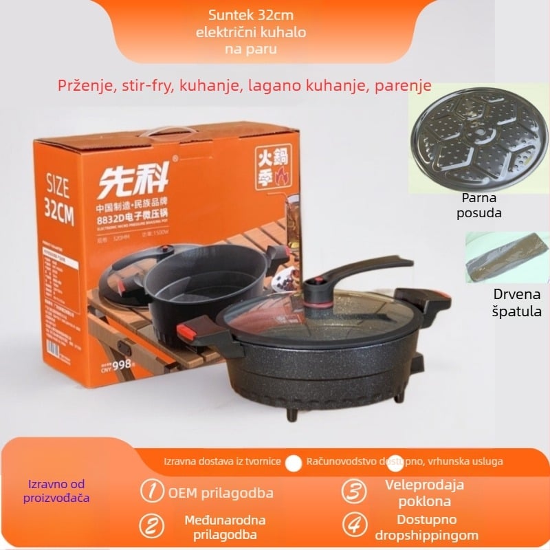 Xianke električni višefunkcionalni lonac, 5–6 L, 1200–1500 W, unutarnja posuda od aluminijske legure, para, prženje, kuhanje, dinstanje, teppanyaki