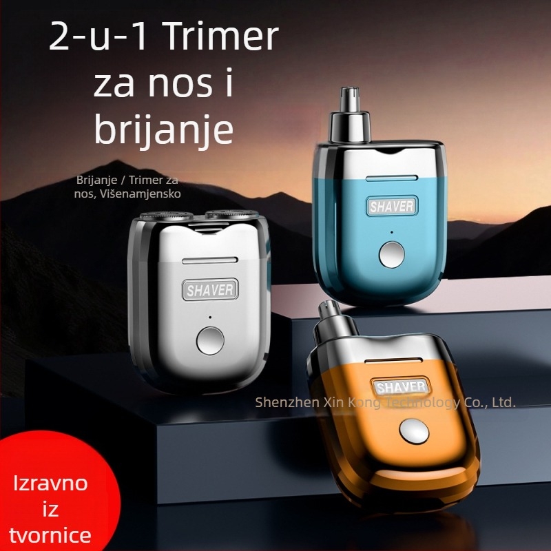 Električni trimer za nos i bradu s magnetskom dvostrukom glavom – prijenosni, punjivi, odvojiva i periva glava