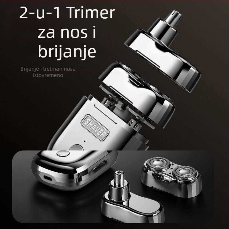 Električni trimer za nos i bradu s magnetskom dvostrukom glavom – prijenosni, punjivi, odvojiva i periva glava